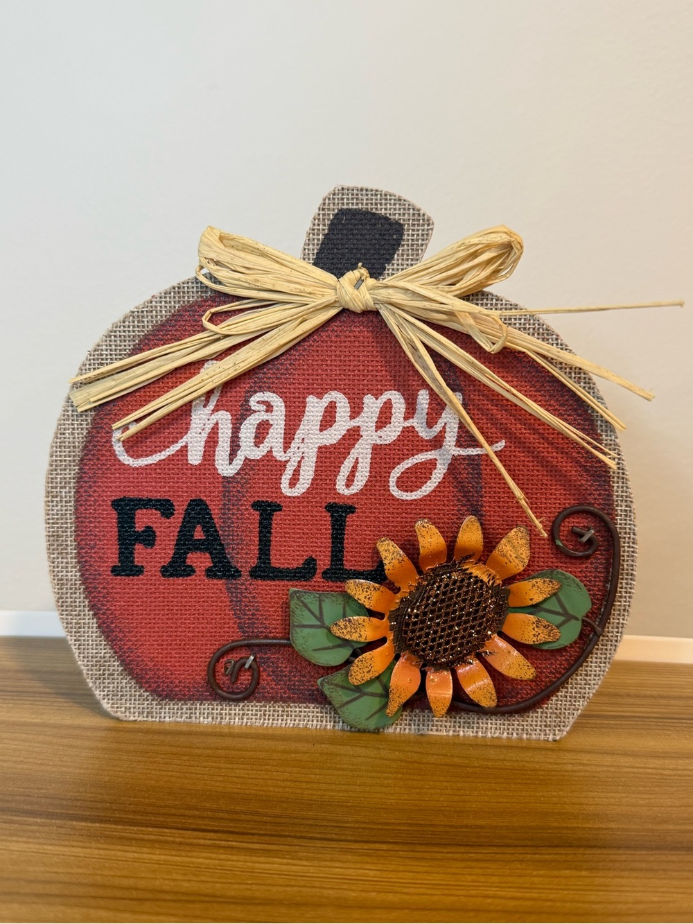 Happy Fall Pumpkin Sunflower Tabletop Decor Sign 6.5”